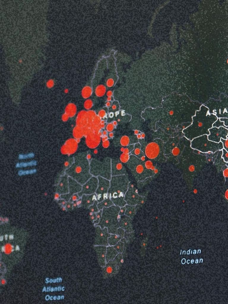 Map of the world with COVID hotspots